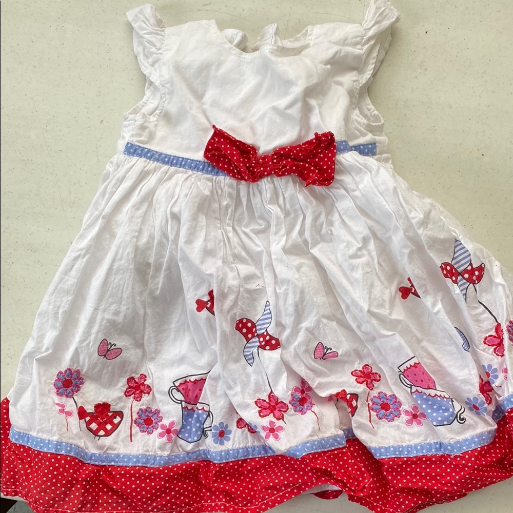 George White and Red Strapless Sundress with Ruffled Embellishments